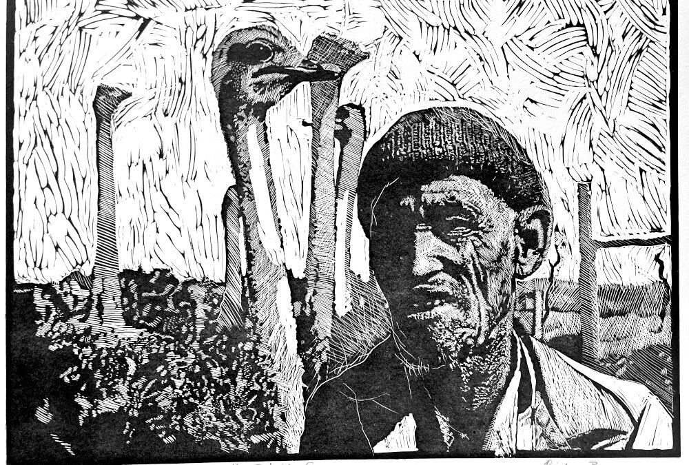 OSTRICH FARMER, 2011 (LINOCUT)