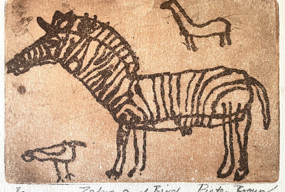 ZEBRA AND BIRDS, 2003 (ETCHING)